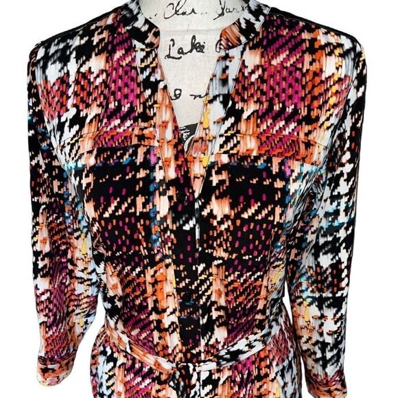 Attention orange, blue & white long sleeve dress medium - Picture 3 of 6